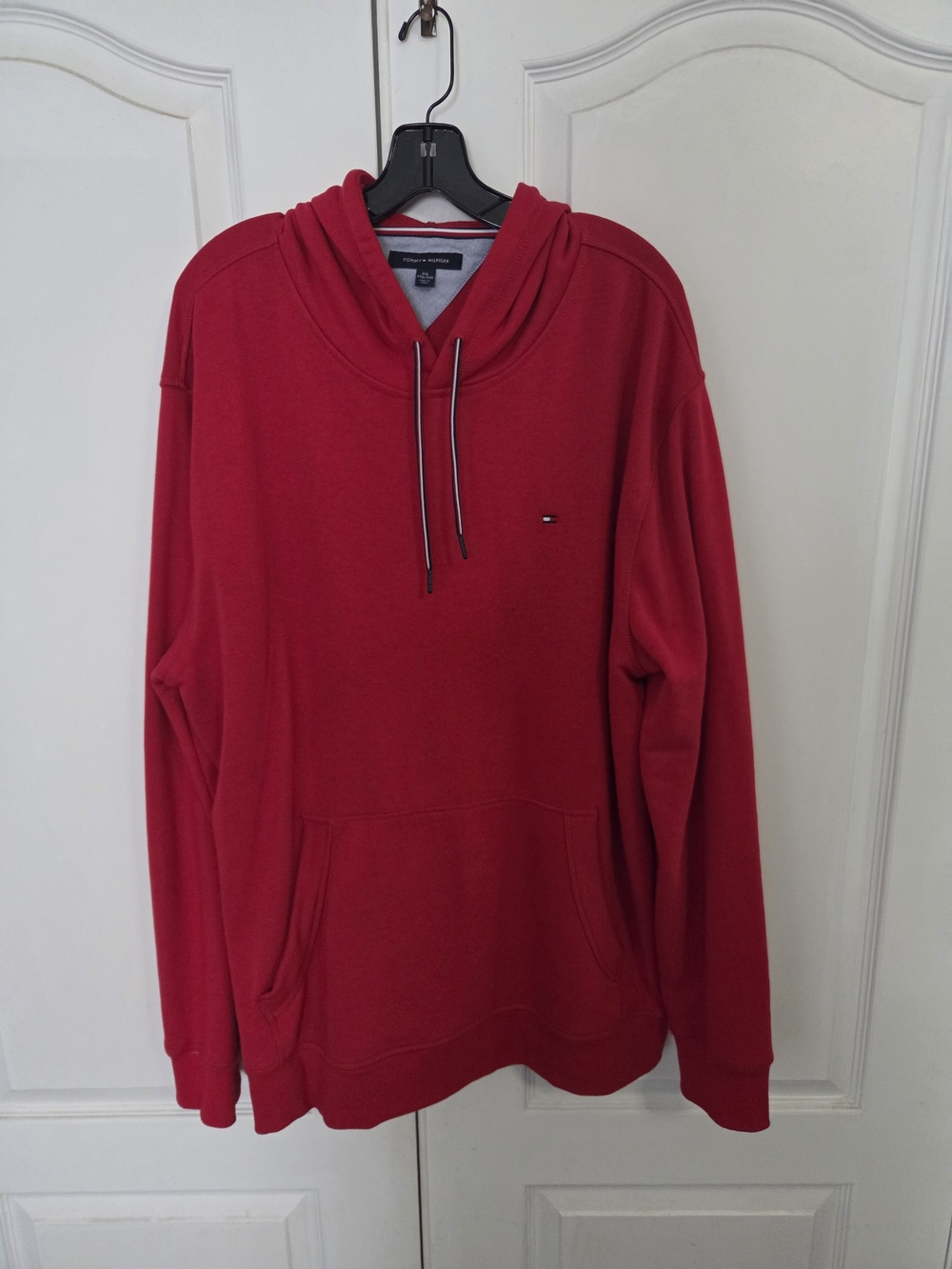 Tommy Hilfiger Men's Red Hooded Sweatshirt with Kangaroo Pocket